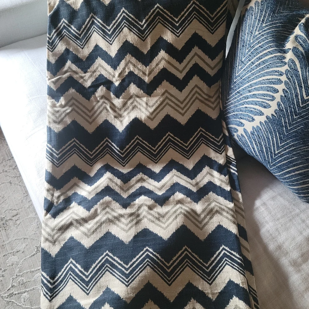 Custom shower curtain extra long ceiling height navy beige